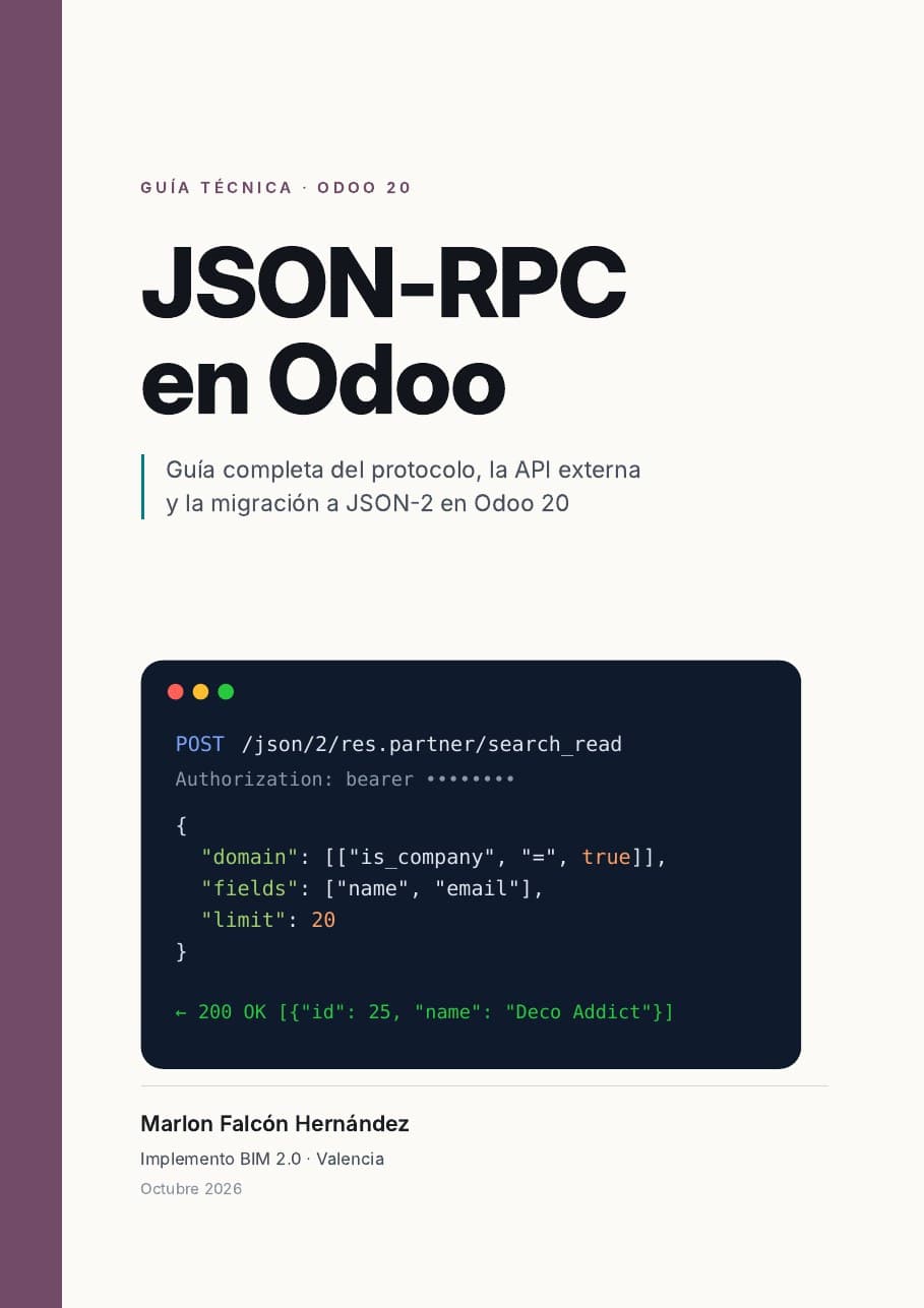 Portada de JSON-RPC en Odoo 20